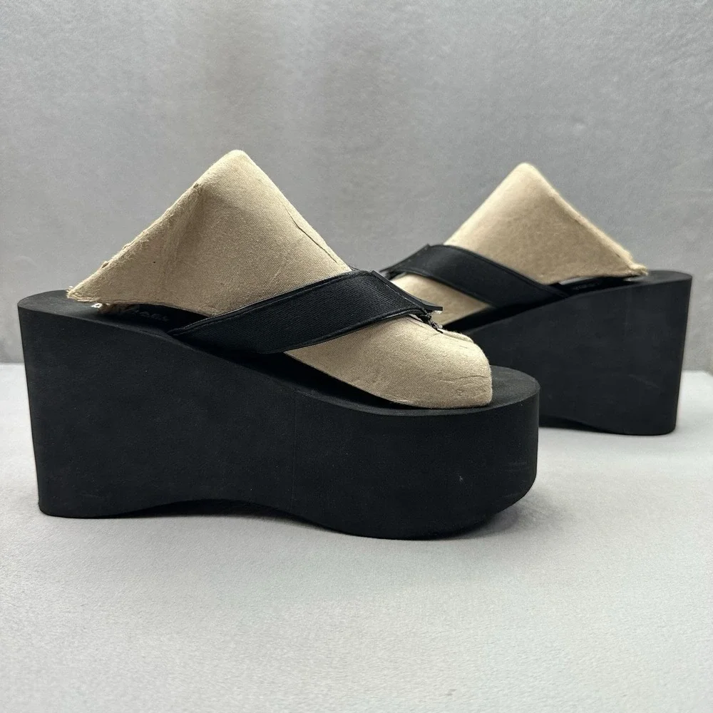 Michael Kors Benny Womens Size 6 Flip Flops Platform Black White Wedge MK‎ Logo